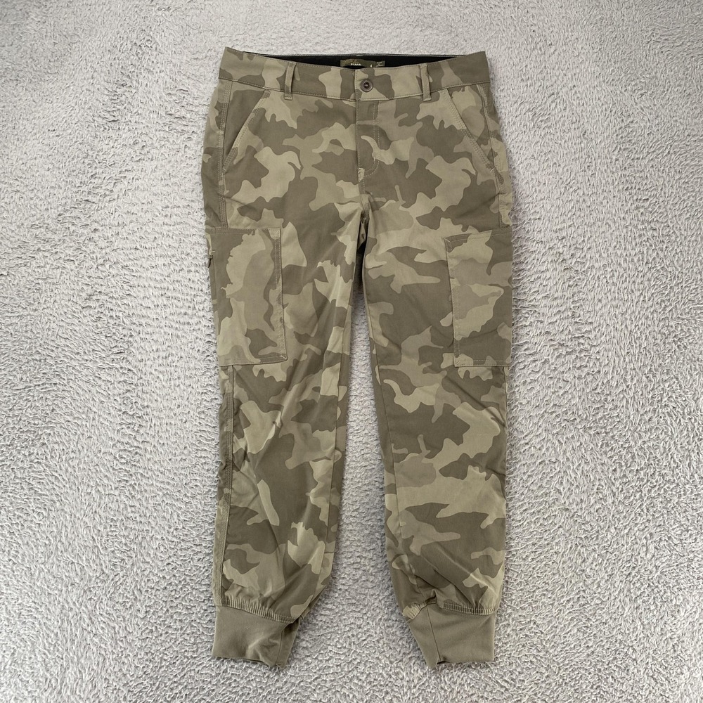 PrAna Joggers Womens 4 Green Camo‎ Cargo Sky Canyon Hiking Climbing Pants